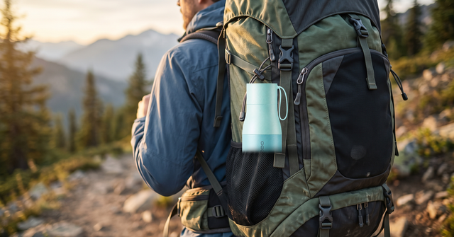 VSITOO S1 Pro self-cleaning water bottle in a hiking backpack side pocket