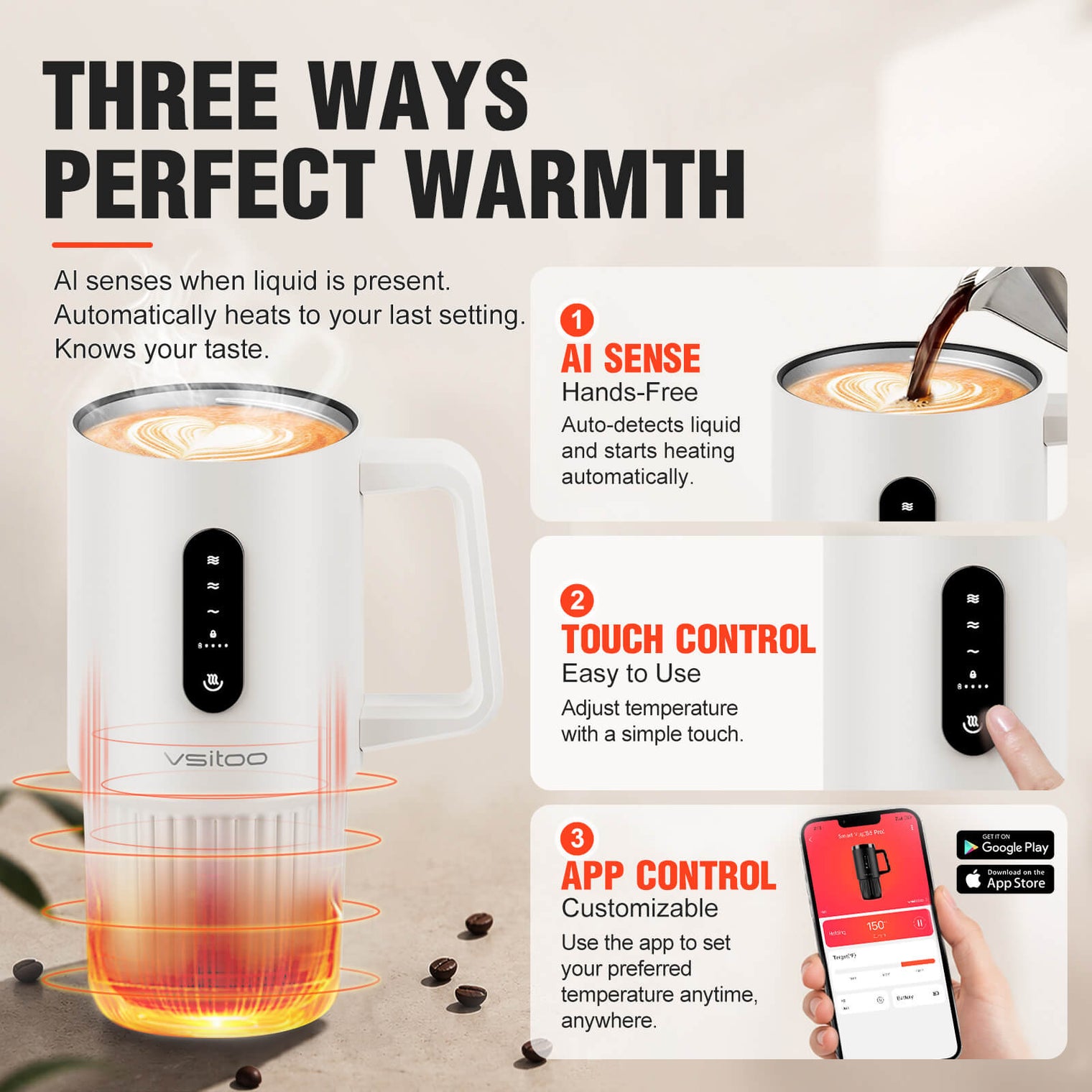 VSITOO AI Self-Heated Coffee Travel Mug-S5 Pro