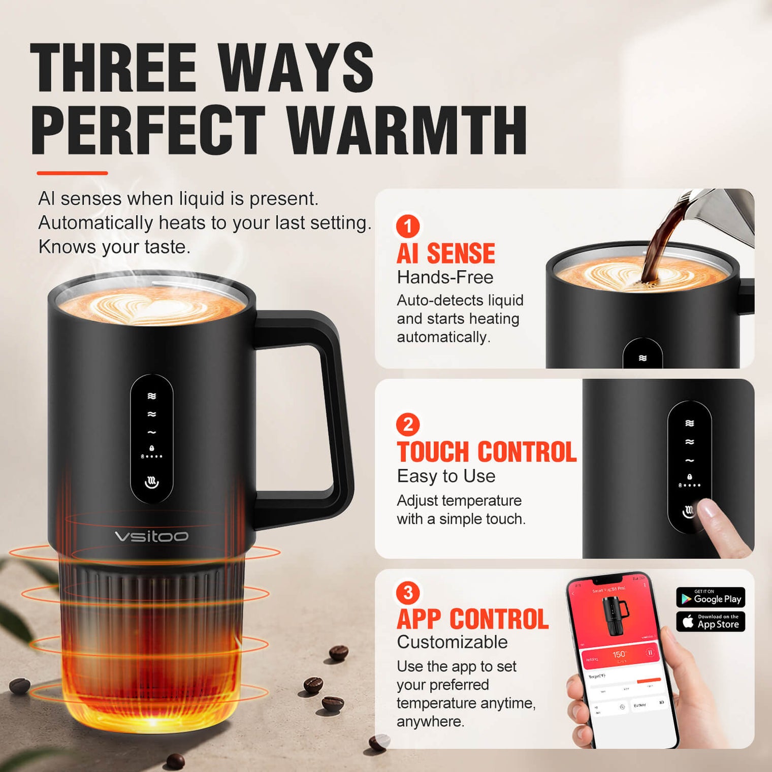 VSITOO AI Self-Heated Coffee Travel Mug-S5 Pro