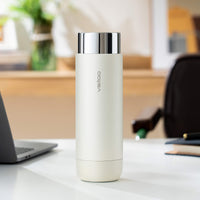 Vsitoo H1 white smart travel mug, 15oz coffee mug sizes, self heating coffee when you charge on your car.